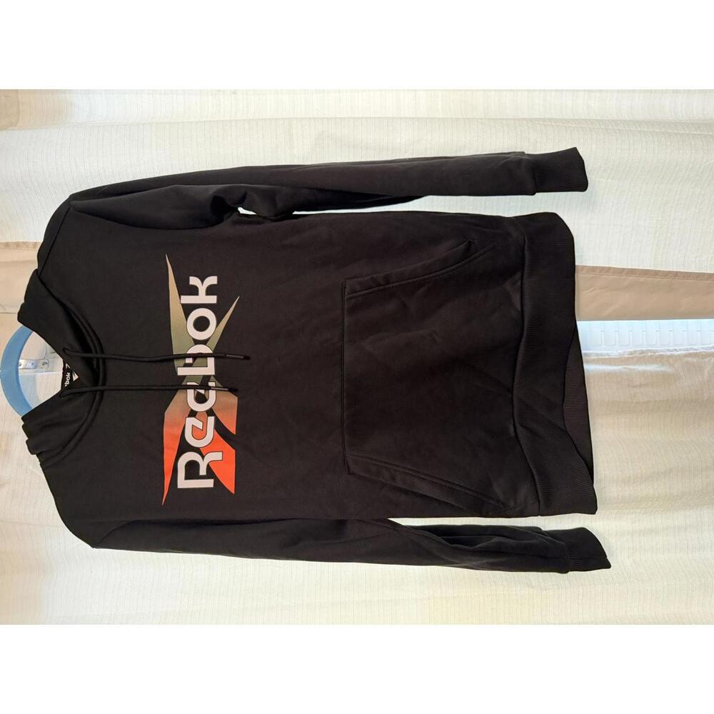 Reebok black hoodie with colorful logo across front  size L